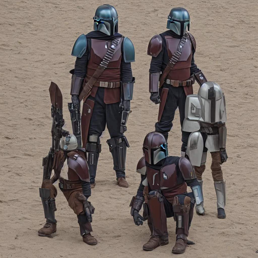 Image similar to lone mandalorian in thinking pose