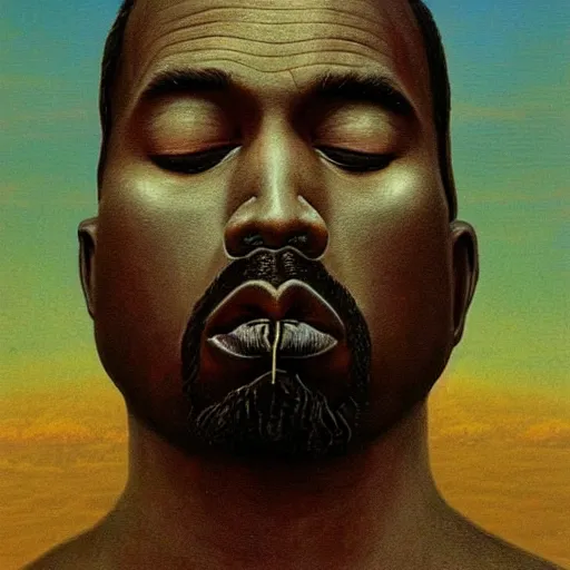 Image similar to god kanye as a zdzisław beksinski painting