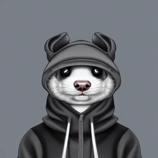 Image similar to An anthropomorphic ferret wearing a grey hoodie and a grey beanie, trending on FurAffinity