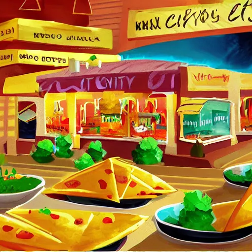 Image similar to nacho city concept art of the city of nachos