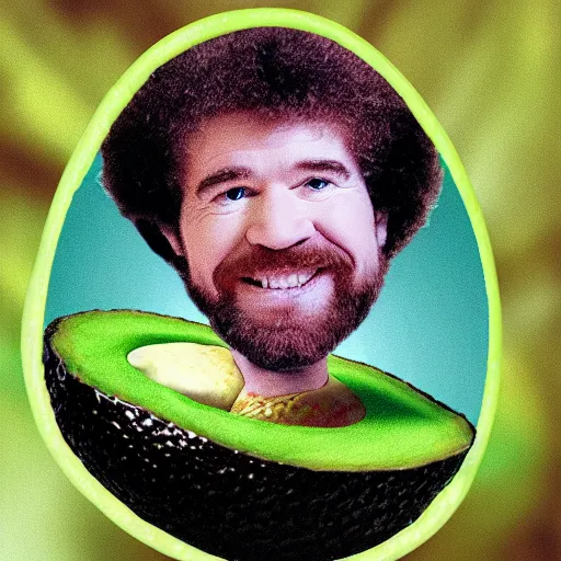 Image similar to bob ross as an avocado embryo