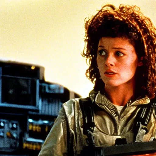 Prompt: film still of Mila Jovavich as Ripley from Aliens 1986