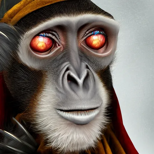 Prompt: monkey dressed as a wizard by Janice Sung , hyperdetailed , trending on artstation , CGSociety