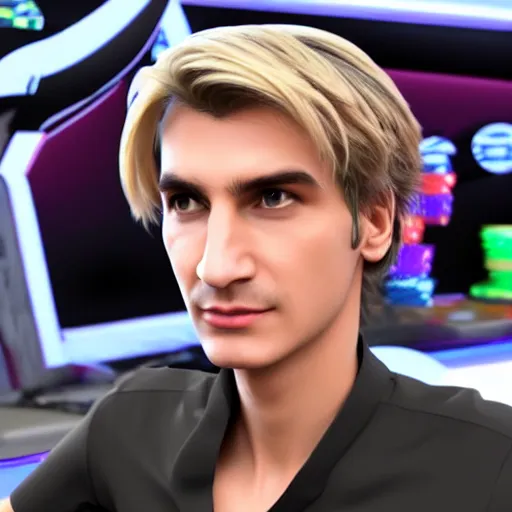 Image similar to a high quality photo of handsome gigachad XQC gambling, photorealism, 8k, artstation