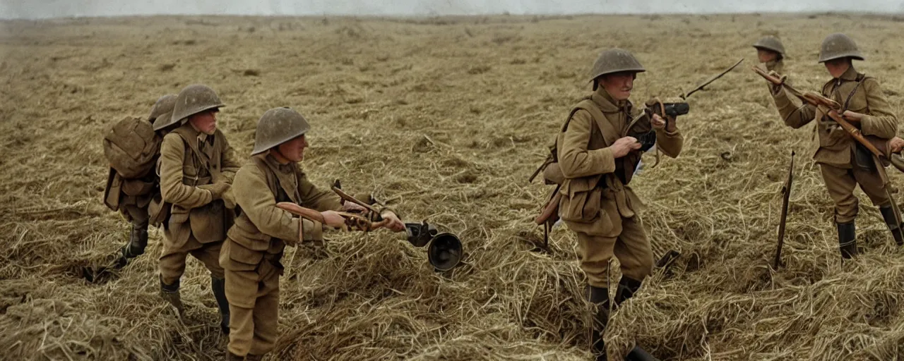 Image similar to battle of the somme with spaghetti, canon 5 0 mm, kodachrome, in the style of wes anderson, retro