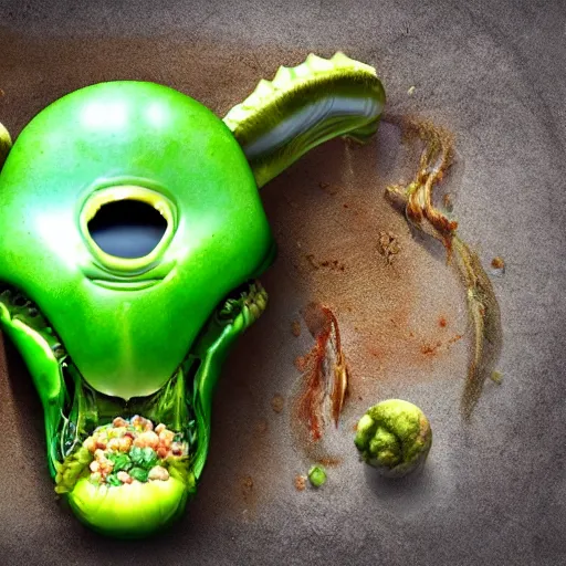 Prompt: photorealistic picture of alien food