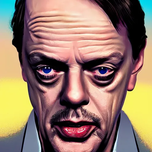 Image similar to steve buscemi in gta v, cover art by stephen bliss, artstation, no text