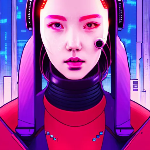 Image similar to portrait painting of a cyberpunk hacker olivia hye from loona, sharp focus, award - winning, trending on artstation, masterpiece, highly detailed, intricate. art by josan gonzales and moebius and deathburger