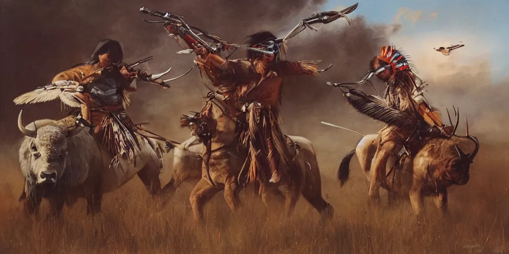 Image similar to of Native American hunting a buffalo Liam Wong and Boris Vallejo