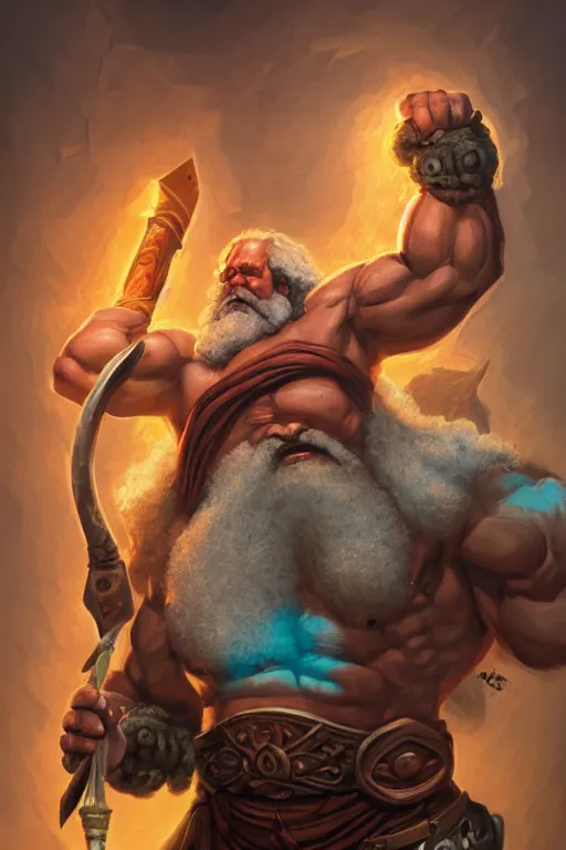 Prompt: character portrait of buff barbarian karl marx with a tattoo of an eye on his forehead, dungeons and dragons artwork, dynamic composition, dramatic lighting, trending on artstation, award winning art, stylized painting by sophie anderson, wayne barlowe, richard corben, concept art, 4 k, 8 k, gold and teal color scheme