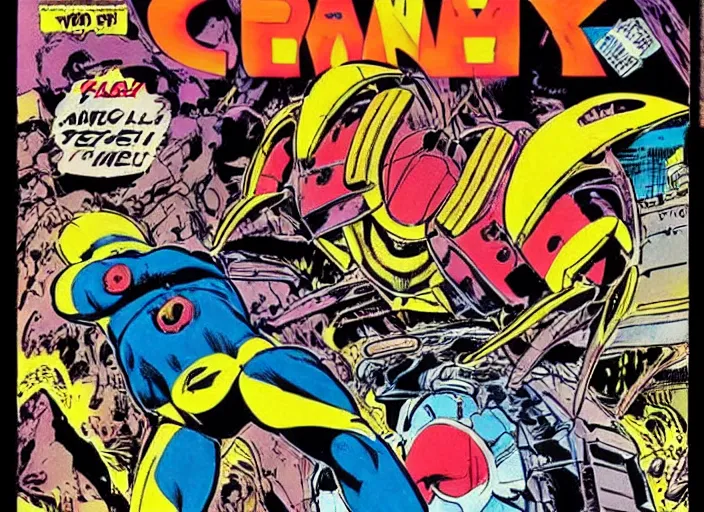 Image similar to comic book cover of a giant mechanical crab at the grand canyon by jack kirby!!! and simon bisley, epic, awesome bright color palette, hard contrast, black ink outlines