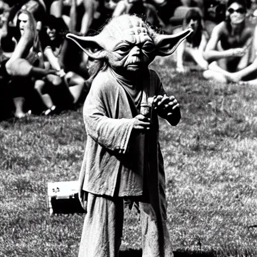 Image similar to yoda performing at woodstock