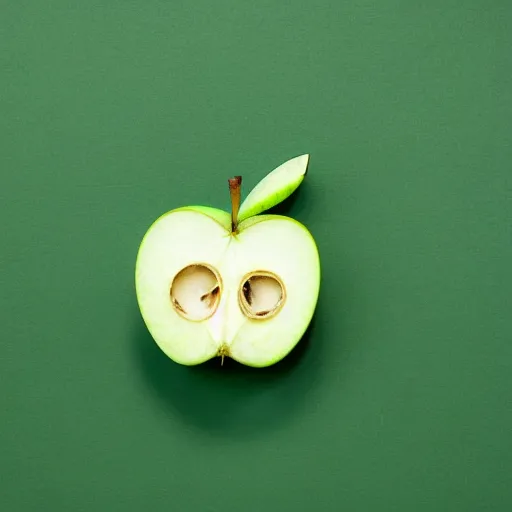 Image similar to studio shot of green apple shaped like < any shape >, isometric perspective, green background