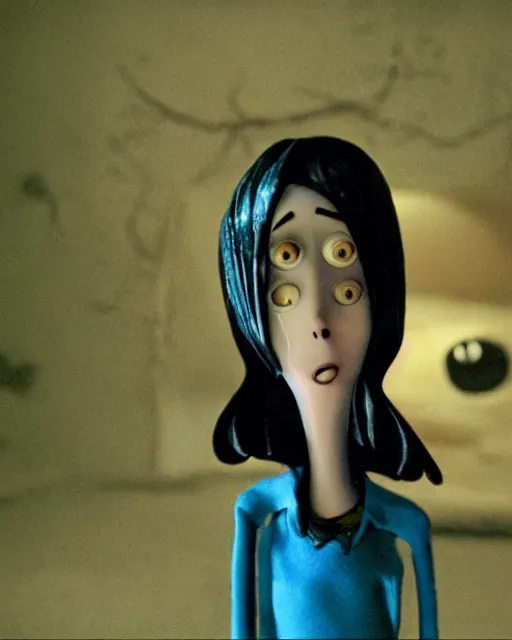 Image similar to film still of teenaged winona ryder in live action coraline ( 2 0 0 9 ) remake,