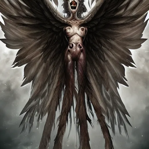 Image similar to giant imposing seraphim with many eyes and many wings, eyes everywhere, hyper realistic, glowing, terrifying, artstation