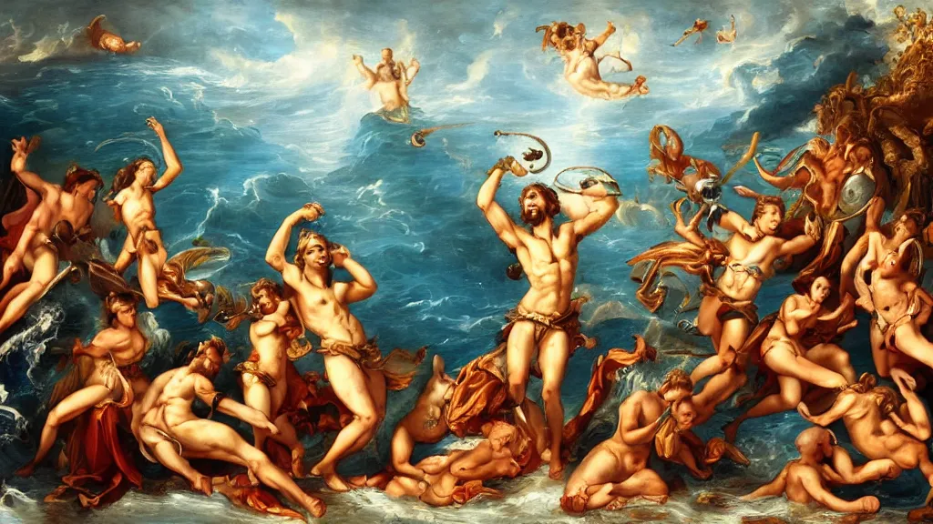 Prompt: epic masterpiece of Oceanus begetting Oceanus mythological