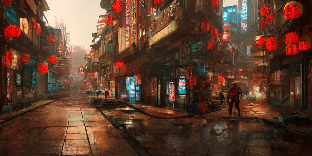 Image similar to a photo of 8k cyberpunk chinatown, cinematic lighting, trending on artstation, 4k, hyperrealistic, focused, extreme details, unreal engine 5, cinematic, masterpiece