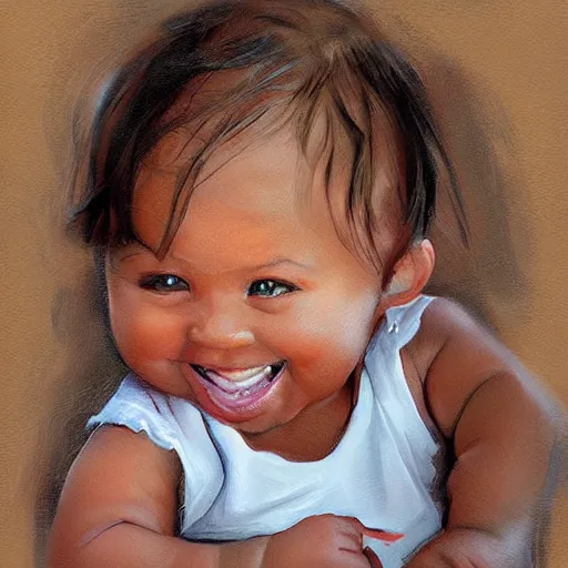 Prompt: smilling baby, artwork by steve henderson