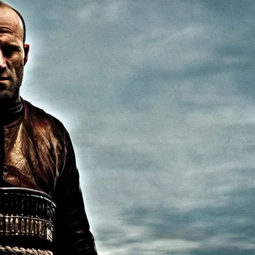 Image similar to an film still of jason statham as samurai, cinematic, dramatic action