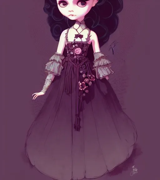 Prompt: portrait of a blythe doll in baroque dress design inspired by flower for fantasy world queen by atey ghailan, by greg rutkowski, by studio ghibli, by greg tocchini, by james gilleard, by joe fenton, by kaethe butcher, dynamic lighting, grunge aesthetic