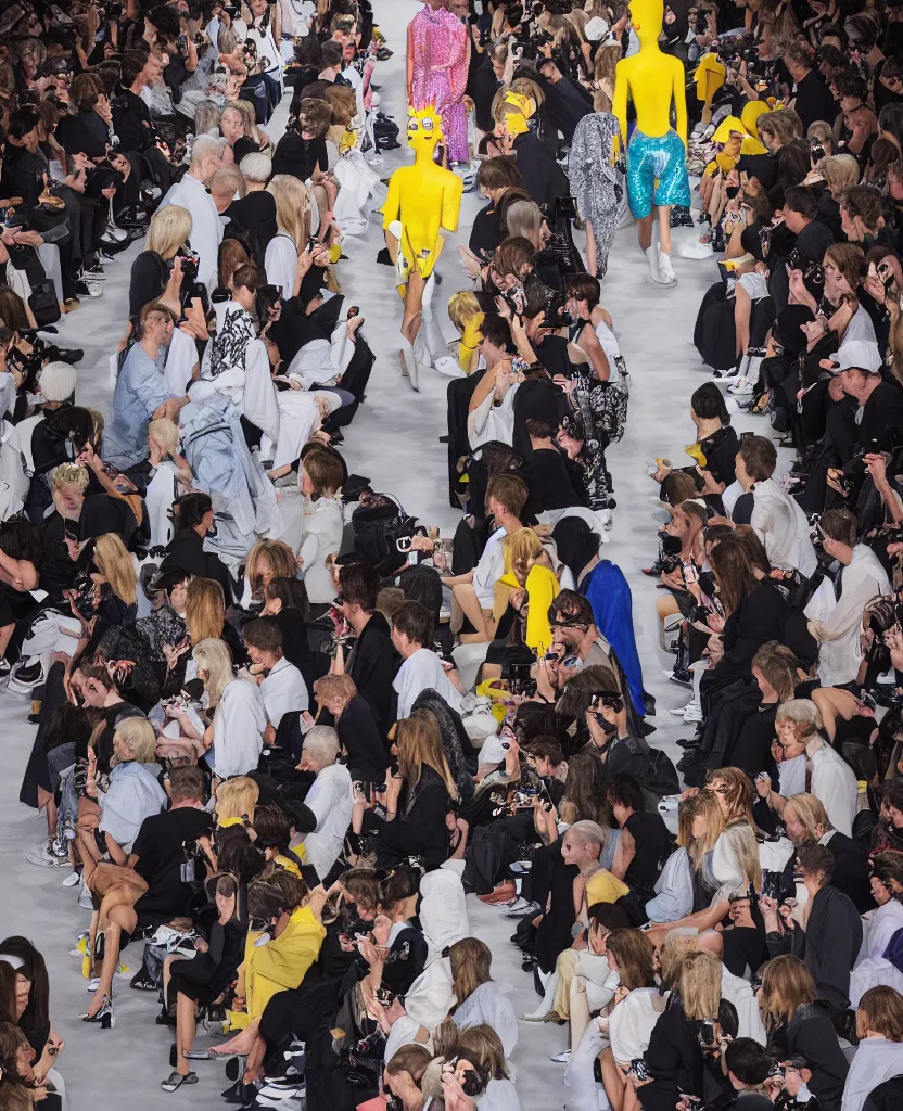 Image similar to hyperrealistic and heavy detailed balenciaga runway show of bart simpson , Leica SL2 50mm, vivid color, high quality, high textured