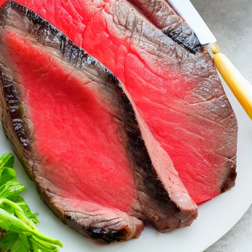Image similar to beef steak watermelon, freshly sliced