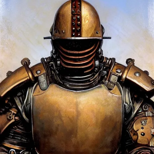 Image similar to the doomslayer as a steampunk knight, realistic closeup portrait art by norman rockwell and donato giancola and greg rutkowski, asymmetricla!!