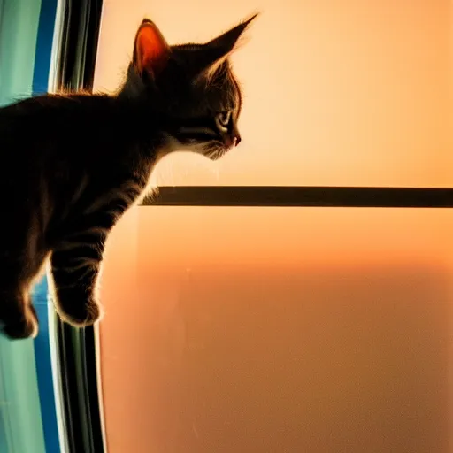 Prompt: kitten looking outside the window of a spaceship, dslr photo, f4.5