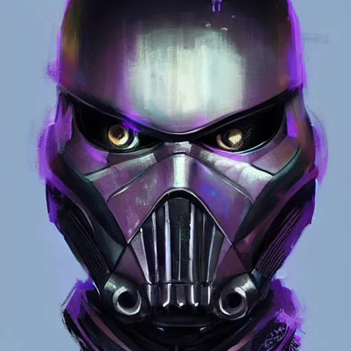 Image similar to concept art of a portrait by greg rutkowski, a soldier of the eternal empire wearing purple and black tactical gear, star wars expanded universe, smooth, sharp focus, artstation hq.