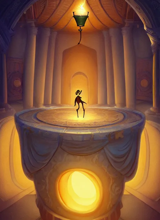 Image similar to genie coming out of his lamp in the middle of a palace . by Ciryl Rolando, hyperrealistic illustration, digital art, 4k, very detailed faces