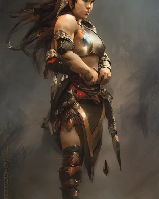 Image similar to a beautiful and strong female warrior by Ruan Jia