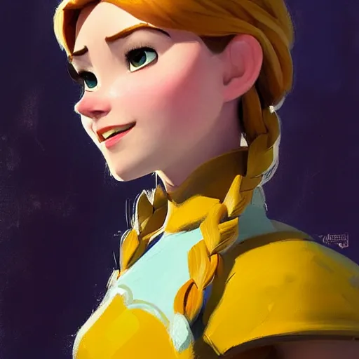 Image similar to greg manchess portrait painting of anna from frozen as overwatch character, medium shot, asymmetrical, profile picture, organic painting, sunny day, matte painting, bold shapes, hard edges, street art, trending on artstation, by huang guangjian and gil elvgren and sachin teng