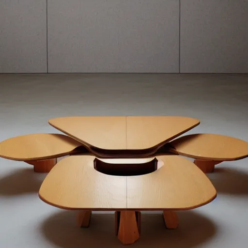 Image similar to wooden furniture designed by tadao ando for the tea drinking ceremony