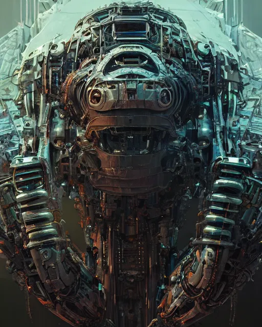 Prompt: portrait of ironplate - mecha - carrion crawler, intricate abstract. intricate artwork, by tooth wu, wlop, beeple, dan mumford. concept art, octane render, trending on artstation, greg rutkowski very coherent symmetrical artwork. cinematic, key art, hyper realism, high detail, octane render, 8 k, iridescent accents