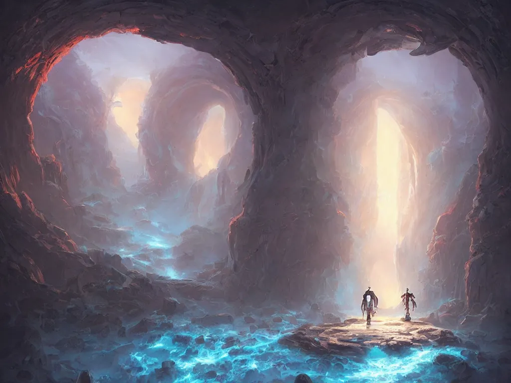 Image similar to ancient portal to another world, painting by Jordan Grimmer,