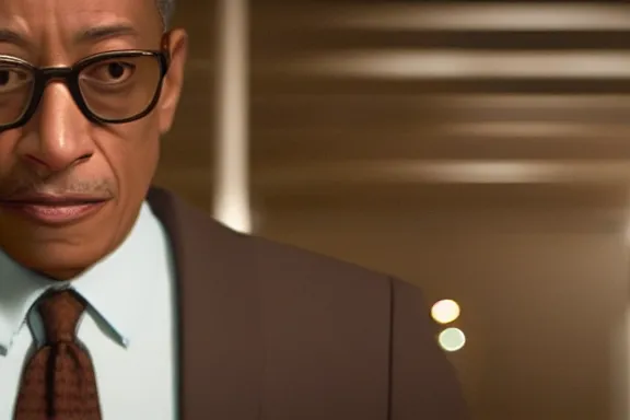 Image similar to “ very very high quality screenshot of gus fring in a pixar movie, rendered in octane 8 k with detailed cinematic lighting and shading, award - winning crisp details ”