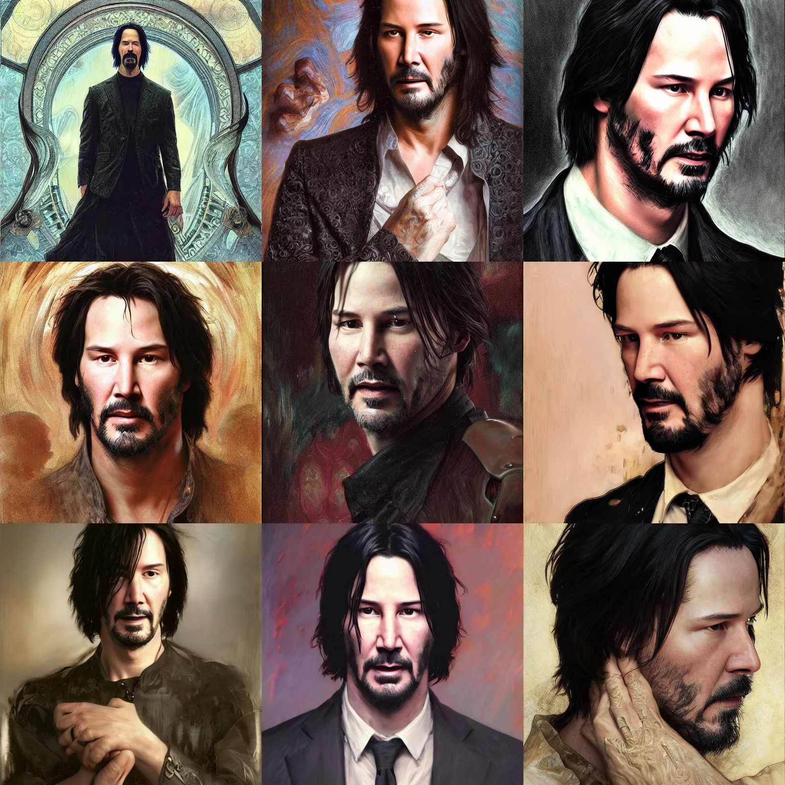 Prompt: Portrait of the Keanu Reeves, unreal, fantasy, intricate, elegant, dramatic, highly detailed, photorealistic, digital painting, painterly, artstation, concept art, smooth, sharp focus, art by John Collier and Krenz Cushart and Artem Demura and Alphonse Mucha and Albert Aublet