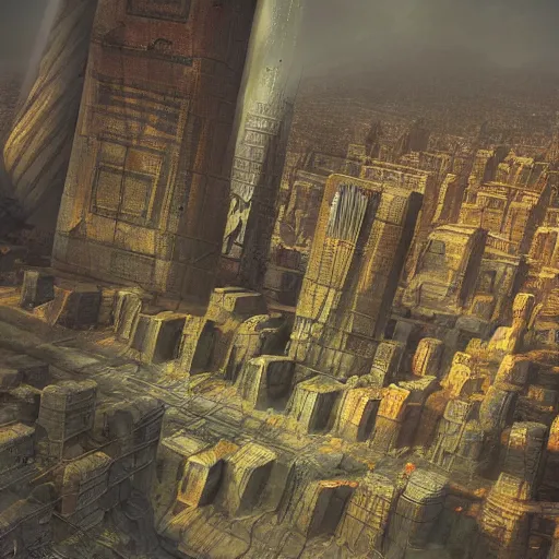 Image similar to distopian city scifi, futuristic distopia, distopia megaliths, journey across the urban district, neverland and the gateway between dreams by beksinski, ultra hd rendered, ultra realsim