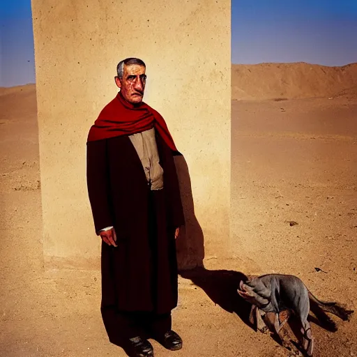 Image similar to portrait of president woodrow wilson as afghan man, green eyes and red scarf looking intently, photograph by steve mccurry