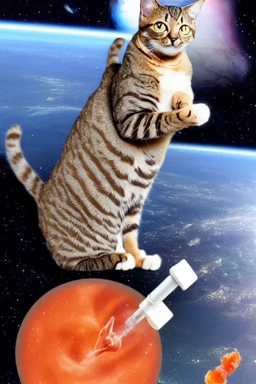 Image similar to A cat in space smoking a maragrita shaped joint