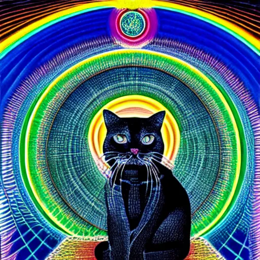 Prompt: Alex Grey Cat, Godself, Net of Being