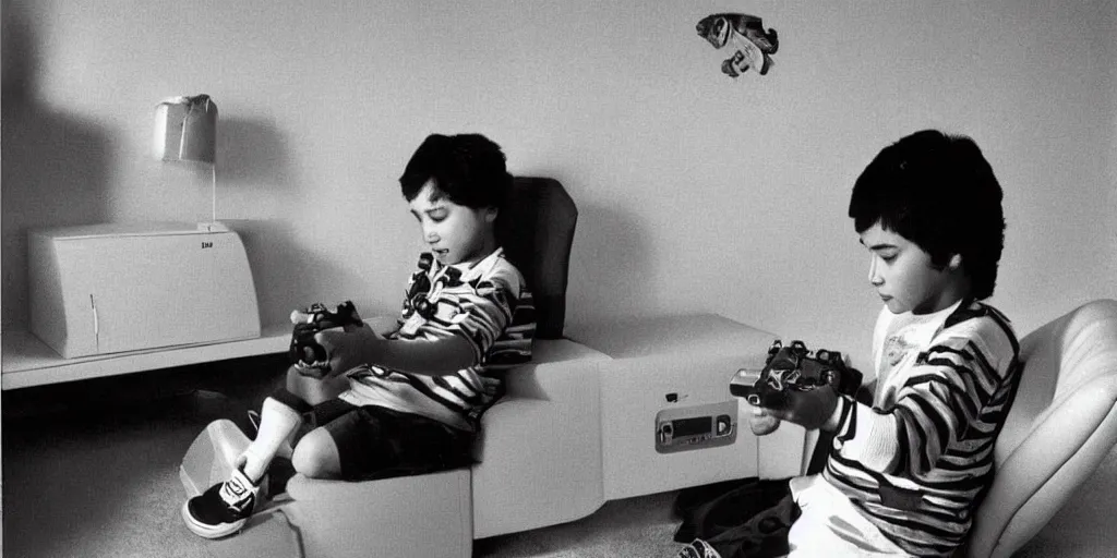 Image similar to boy playing nintendo in the 80\'s