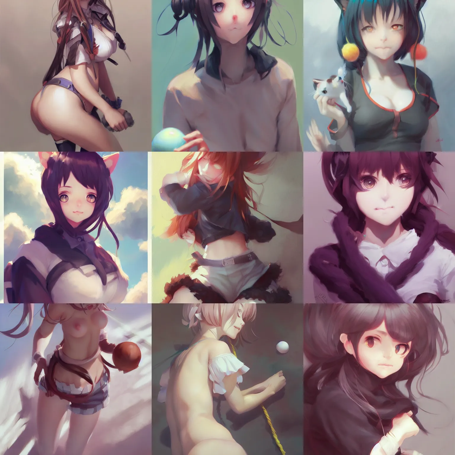 Prompt: a catgirl with a ball of yarn by krenz cushart, stu_dts, yoshiku, wlop, trending on ArtStation, Pixiv