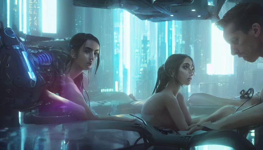 Prompt: intimacy, altered carbon, highly detailed surreal vfx portrait of a robot android, ana de armas, madison beer, stephen bliss, unreal engine, greg rutkowski, loish, rhads, beeple, makoto shinkai and lois van baarle, ilya kuvshinov, rossdraws, tom bagshaw, global illumination, detailed and intricate environment