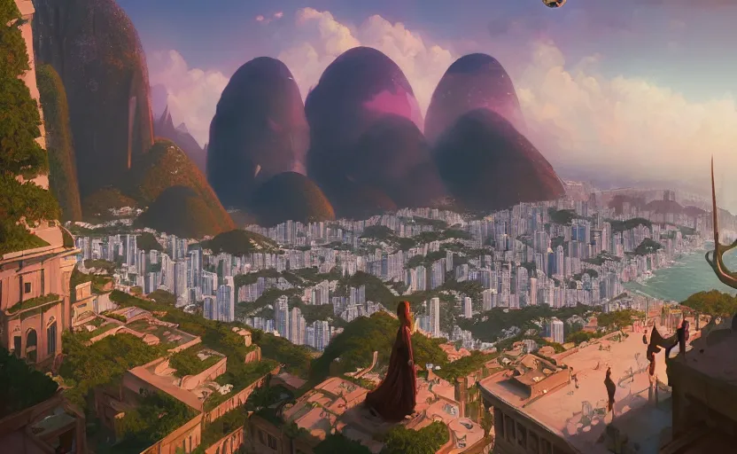 Image similar to highly detailed surreal vfx portrait of rio de janeiro, stephen bliss, unreal engine, greg rutkowski, loish, rhads, beeple, makoto shinkai and lois van baarle, ilya kuvshinov, rossdraws, tom bagshaw, global illumination, detailed and intricate environment