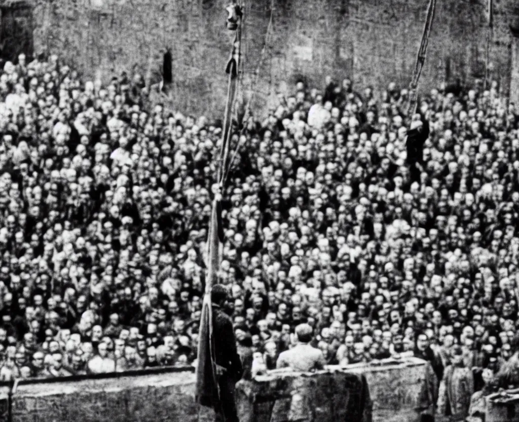 Image similar to adolf hitler is being hanged in nuremberg trials, canon 3 5 mm photography