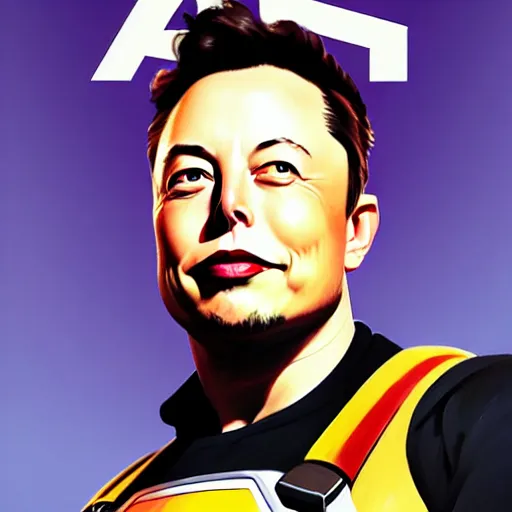 Image similar to greg manchess portrait painting of elon musk with jetpack as overwatch character, medium shot, asymmetrical, profile picture, organic painting, sunny day, matte painting, bold shapes, hard edges, street art, trending on artstation, by huang guangjian and gil elvgren and sachin teng