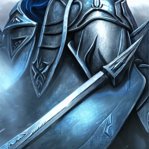 Prompt: Arthas from Warcraft III,artstation,high quality