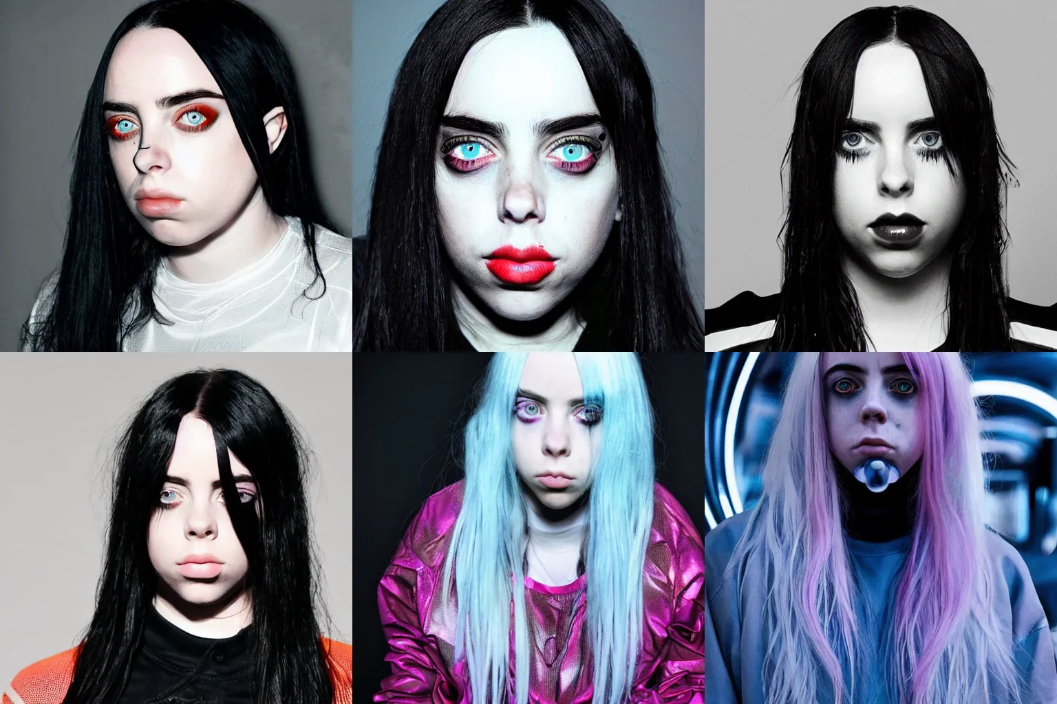 Prompt: Billie Eilish, her face is symmetrical, cyberpunk style