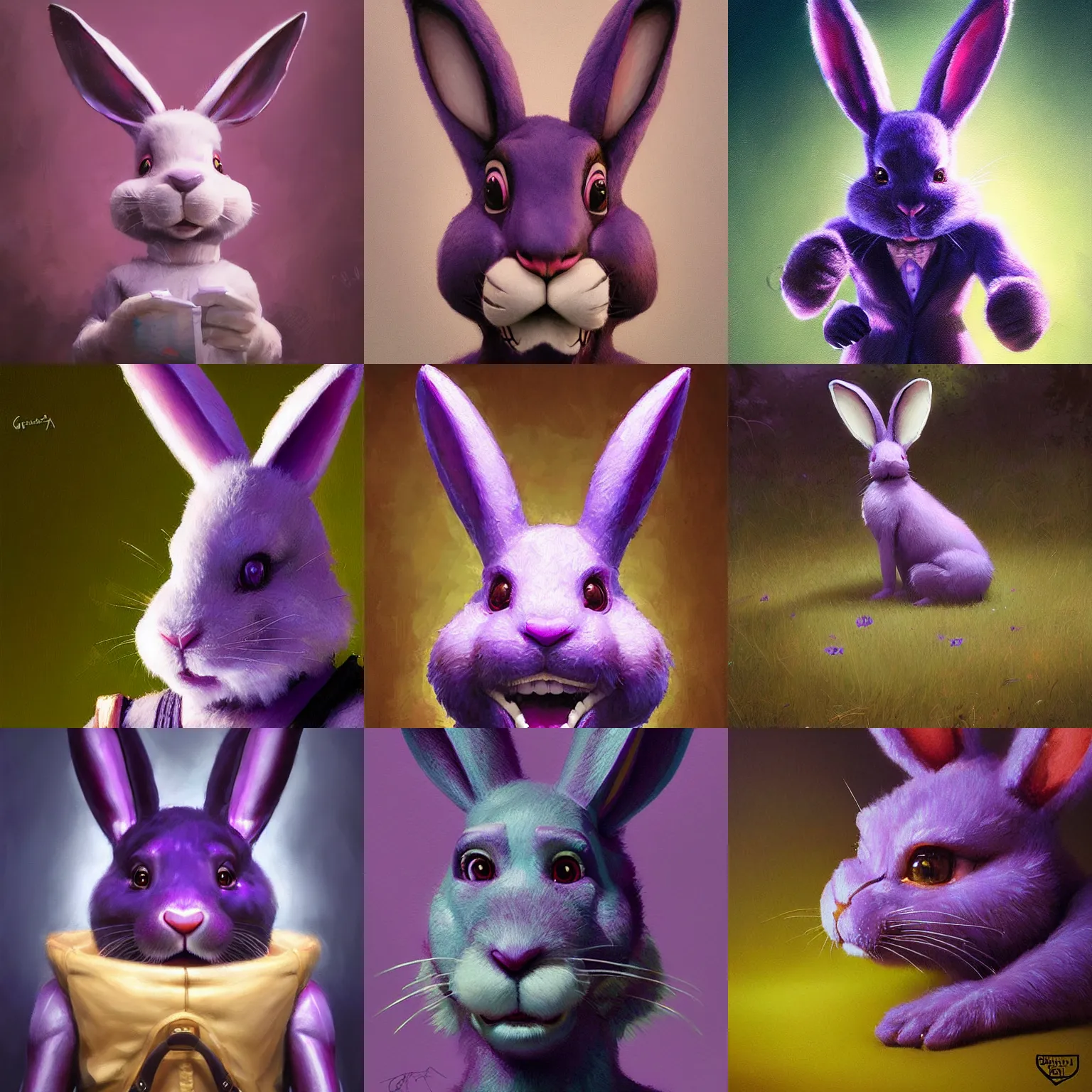 Prompt: portrait of a purple bunny animatronic,digital art,ultra realistic,ultra detailed,art by greg rutkowski